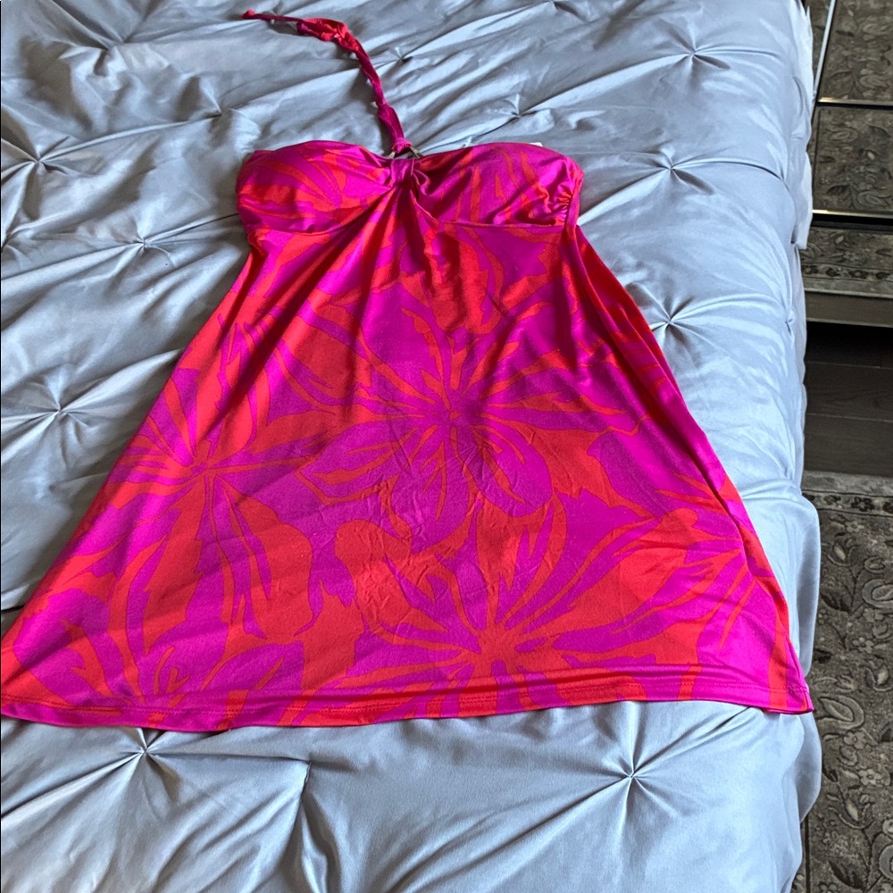 Vibrant Pink and Orange Strapless Dress